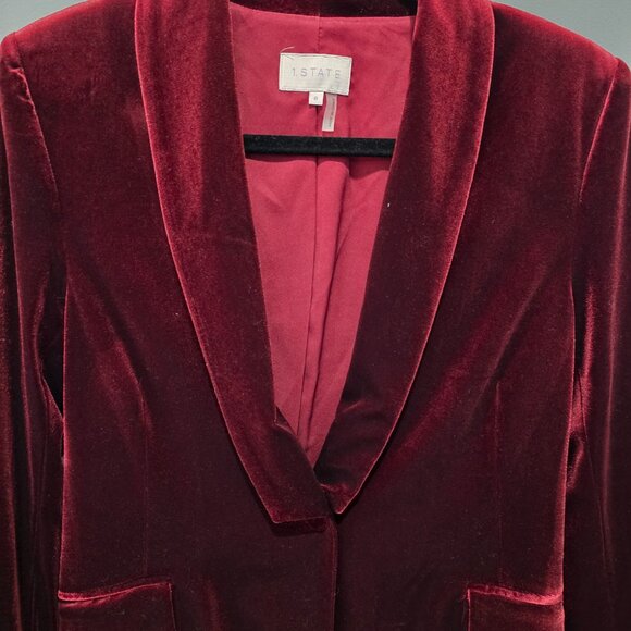 1.STATE Red Velvet Shawl Collar Blazer – Size 6 Holiday Jacket - Picture 2 of 8